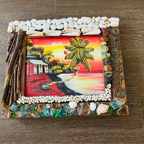 Tropical Beach Painting with Decorative Frame - Picture 9 of 14